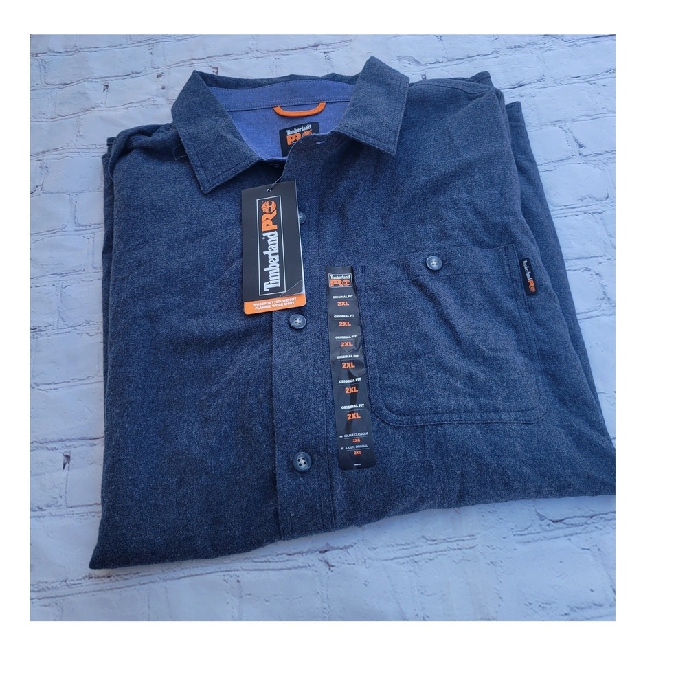 Timberland PRO Woodfort Mid-Weight Flannel Work Shirt Navy Blue Mens 2XL NWT
